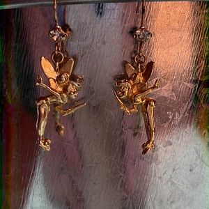 Tinker bell gold toned dangling earrings with Diamond like accents
